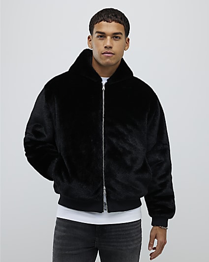 Black Oversized Fit Faux Fur Hoodie