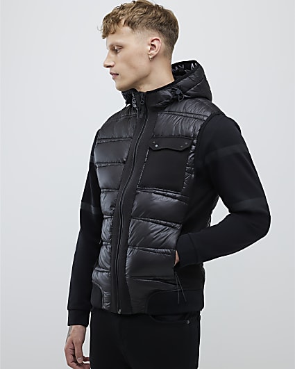 Black Hybrid Hooded Gilet