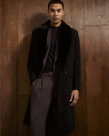 Black Faux Fur Collar Coat
