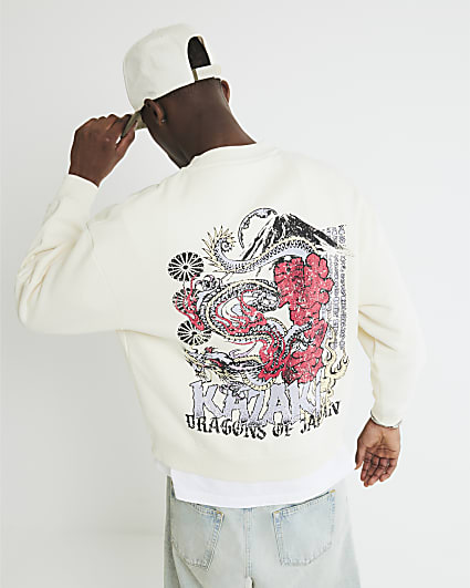 Cream Regular Fit Dragon Sweatshirt