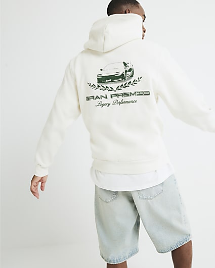 Cream Regular Fit Gran Premio Car Hoodie