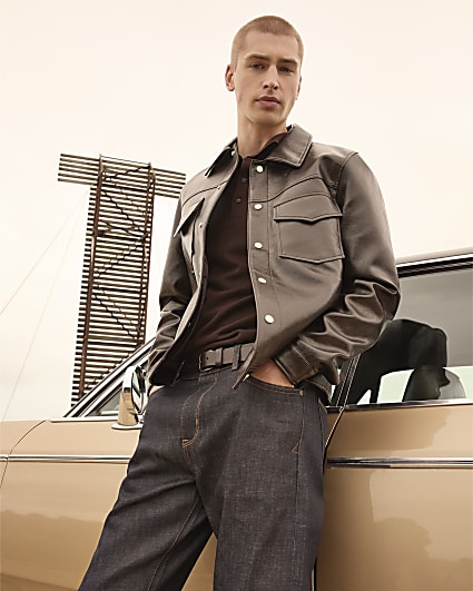 Brown Faux Leather Western Jacket