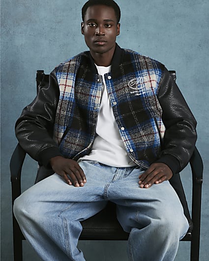 Black Check Varsity Bomber Jacket