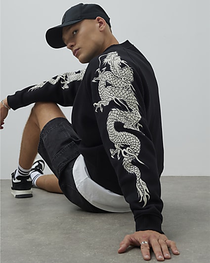 Black Japanese Dragon Long Sleeve Sweatshirt