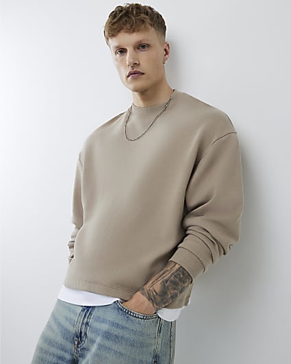Brown Oversized Fit Double Layer Sweatshirt
