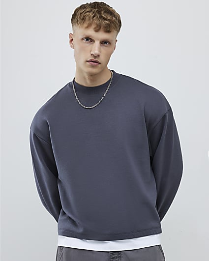 Grey Oversized Fit Double Layer Sweatshirt