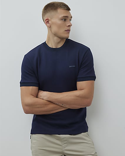 Navy Slim Fit Quilted Badge T-Shirt
