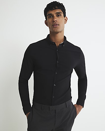 Black Muscle Fit Textured Shirt