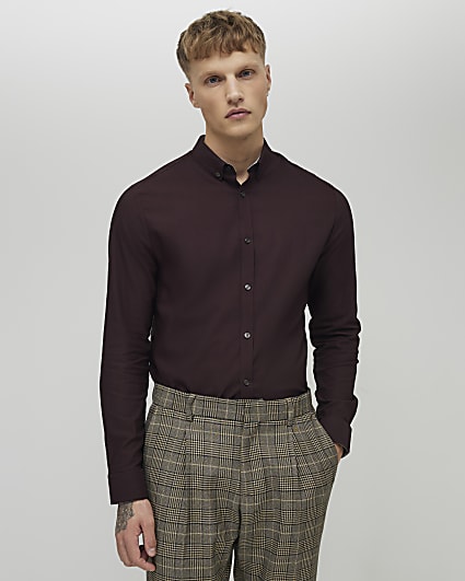 Brown Muscle Fit Textured Shirt