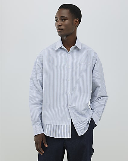 Grey Regular Fit Double Layer Stripe Shirt
