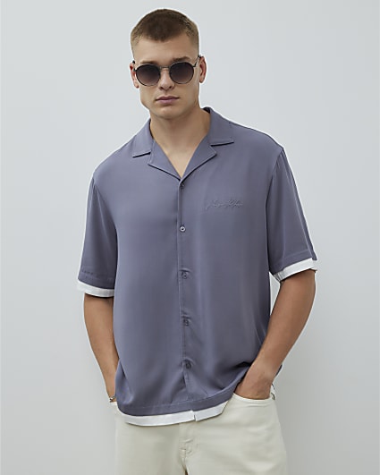 Blue Regular Fit Double Hem Shirt