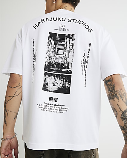 White Oversized Fit Harajuku Studios T-Shirt