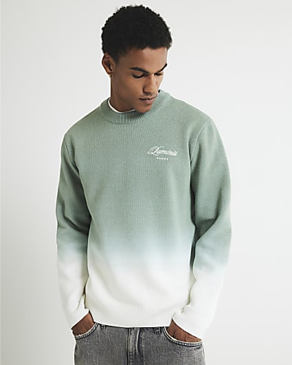 Green Regular Fit Ombre Printed Jumper