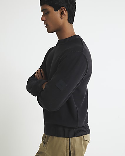 Black Slim Fit Badged Jumper