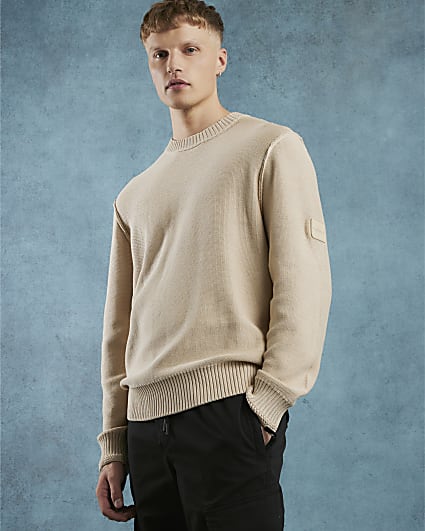 Beige Slim Fit Badged Jumper