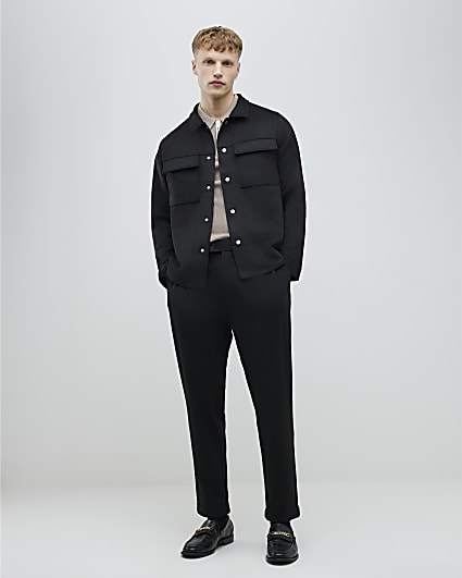 Black Regular Fit Suede Overshirt