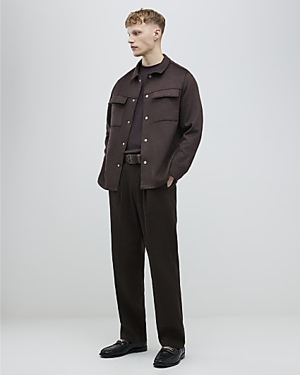 Brown Regular Fit Suede Overshirt