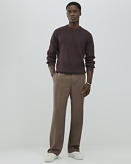 Red Slim Fit Ribbed Jumper