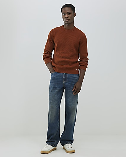Rust Slim Fit Ribbed Jumper