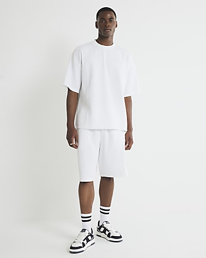 White Wide Leg Plisse Shorts