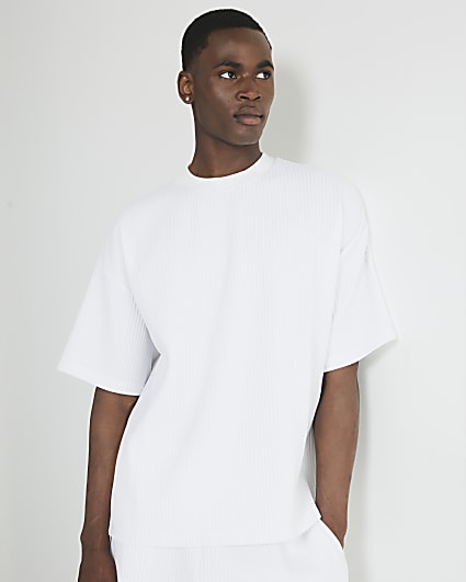White Oversized Fit Plisse T-Shirt