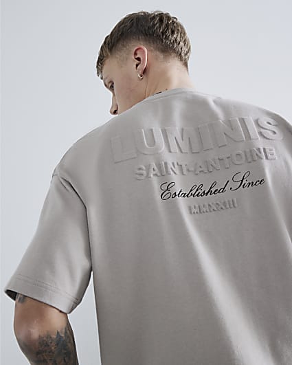 Beige Oversized Fit Luminis Embossed T-Shirt