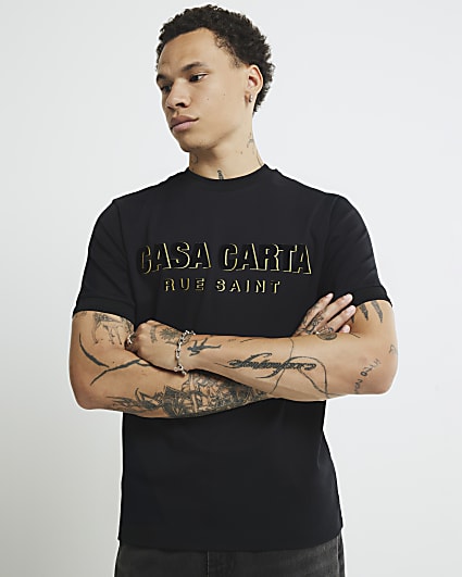 Black Slim Fit Casa Carta T-Shirt