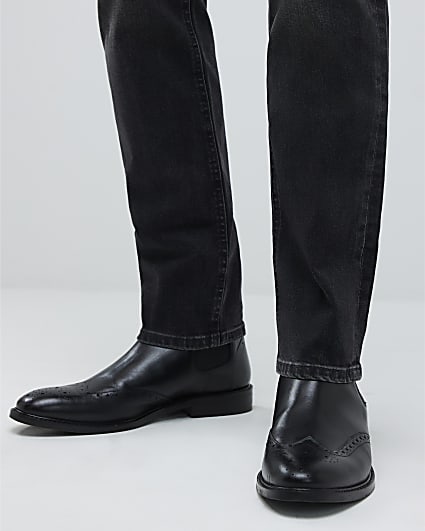 Black Leather Brogue Boots