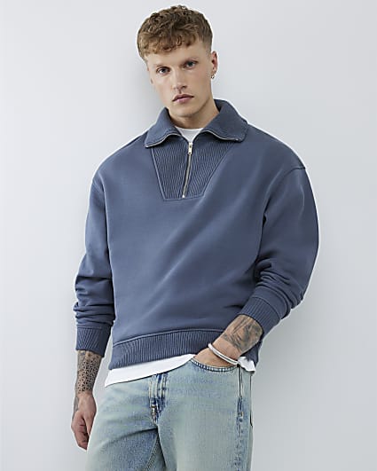 Grey Regular Fit Ribbed Sweatshirt