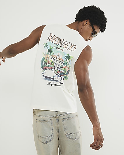 Cream Oversized Fit Monaco Car Tank Top