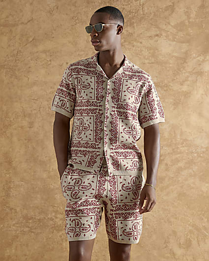 Red Paisley Short Sleeve Revere Shirt