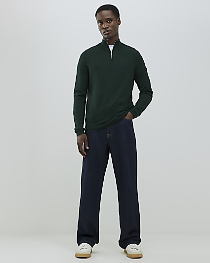 Green Slim Fit Half Zip Jumper