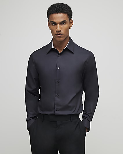 Black Slim Fit Trimmed Suit Shirt
