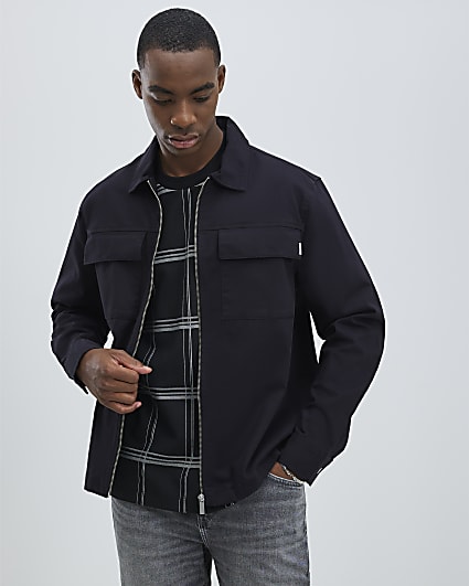 Black Regular Fit Zipped Overshirt