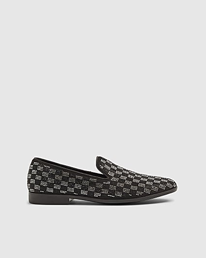 Silver Checkerboard Slip On Loafers