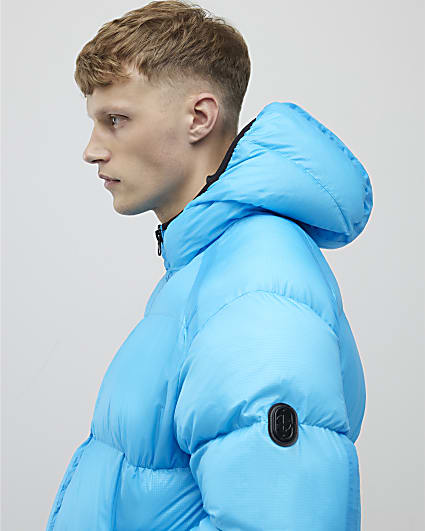 Blue Oversized Fit Taped Puffer Jacket