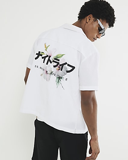 White Regular Fit Floral Japanese Shirt