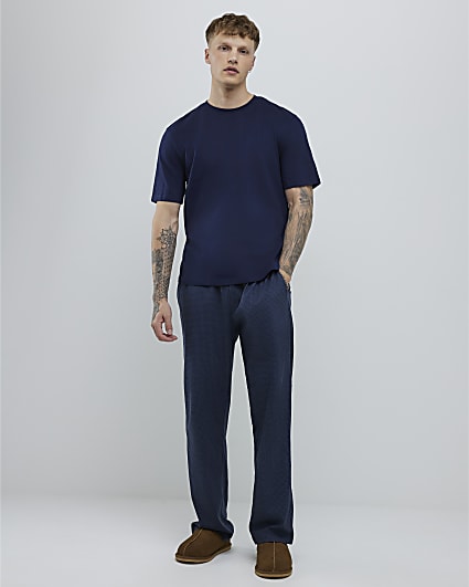 Navy Dogtooth T-Shirt Loungewear Set