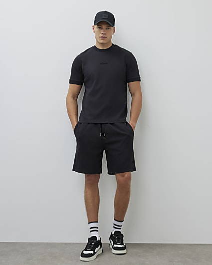 Black Regular Fit Drawstring Jersey Shorts