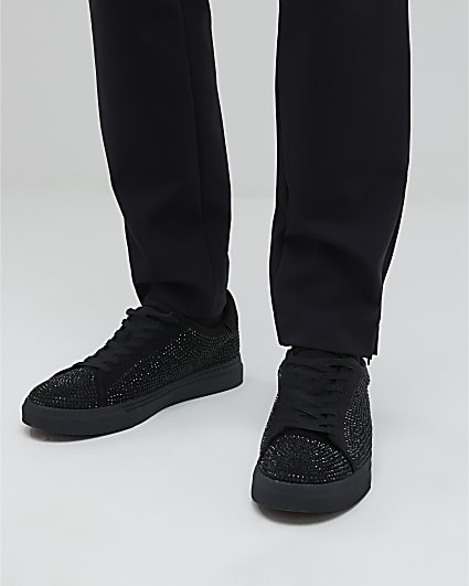 Black Embellished Lace Up Trainers