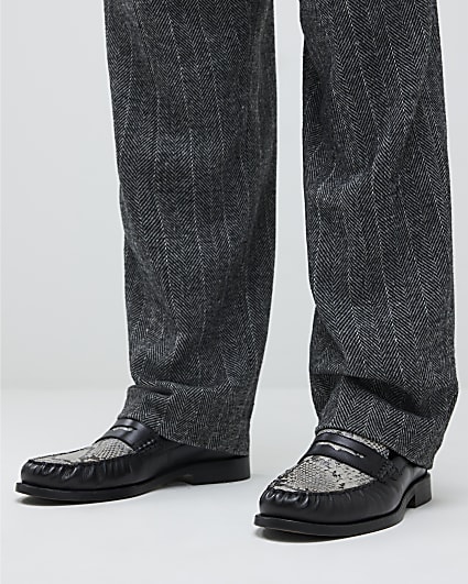 Black Snake Print Loafers