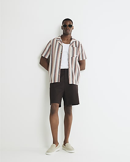 Brown Crochet Chevron Revere Shirt