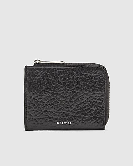 Black Leather Zip Through Wallet