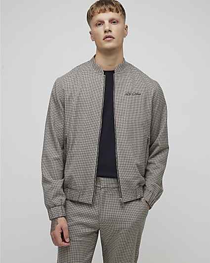Brown Check Bomber Jacket