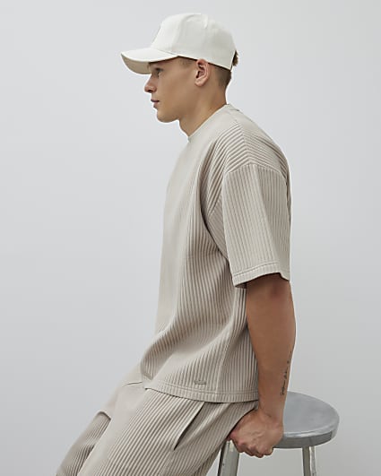 Beige Oversized Fit Plisse T-shirt