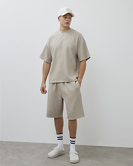 Beige Plisse Shorts