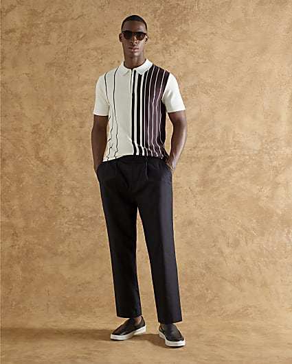 White Slim Fit Striped Polo Shirt