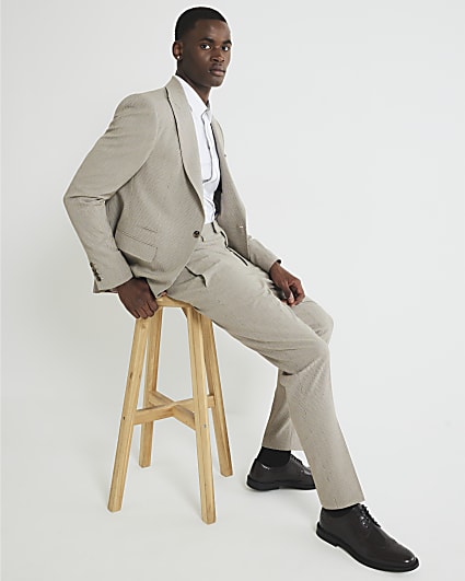 Brown Skinny Fit Puppytooth Suit Trousers
