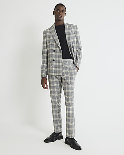 Grey Skinny Fit Check Suit Trousers
