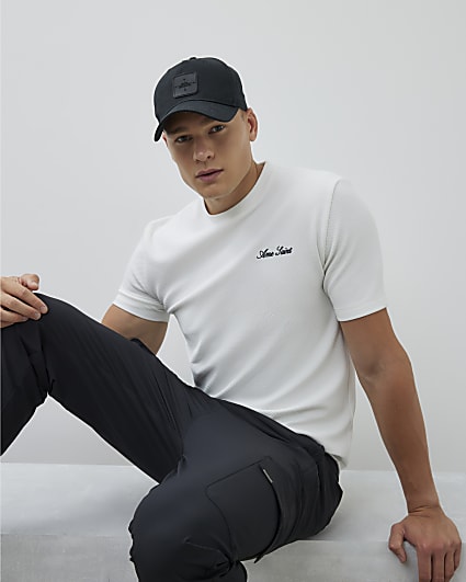 Cream Slim Fit Textured Ame Saint T-Shirt